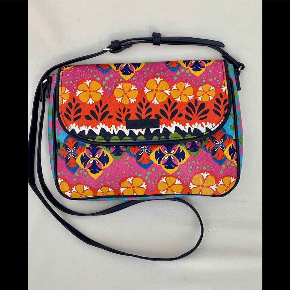 Vera Bradley Multicolor Purse Navy Strap Bag Flap Closure whimsical colorful fun